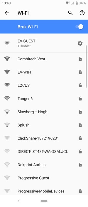 Du er nå koblet til Wi-Fi-nettverket