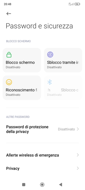 Per attivare il blocco dello schermo, torna al menu Password e sicurezza e seleziona Blocco schermo