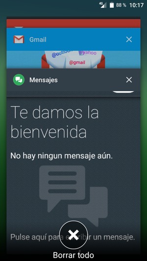 Seleccione Borrar todo para cerrar todas las aplicaciones en ejecución