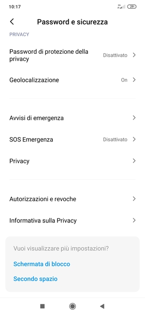 Scorri e seleziona Privacy