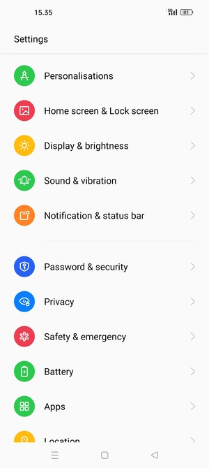 Scroll to and select Password & security