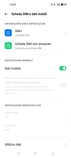 Seleziona SIM1 o SIM2