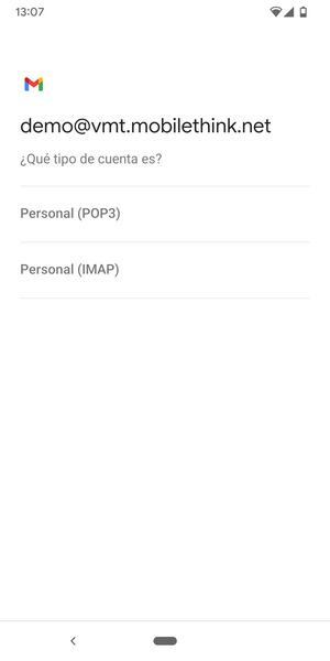 Seleccione Personal (POP3) o Personal (IMAP)