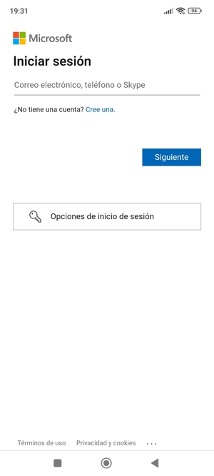 Introduzca su dirección de Hotmail y seleccione Siguiente