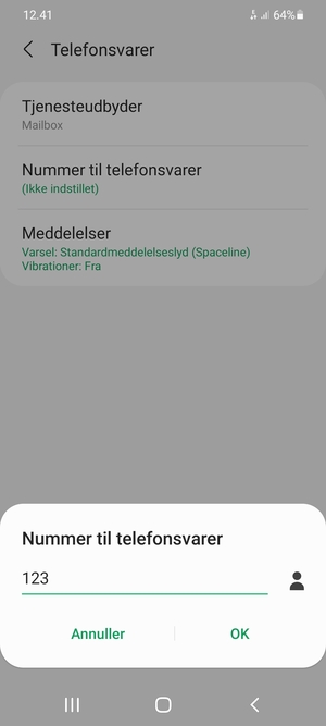 Indtast Nummer til telefonsvarer og vælg OK