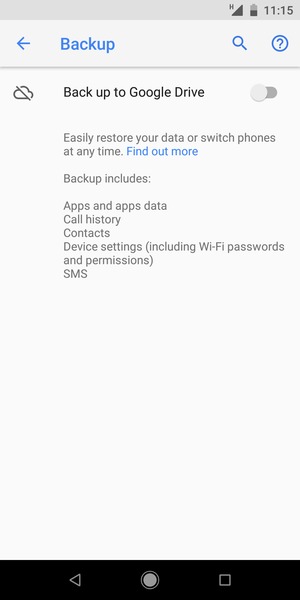 Turn on Back up to Google Drive