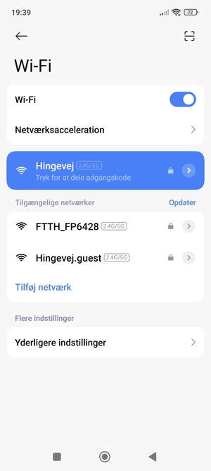 Du er nu tilsluttet Wi-Fi netværket