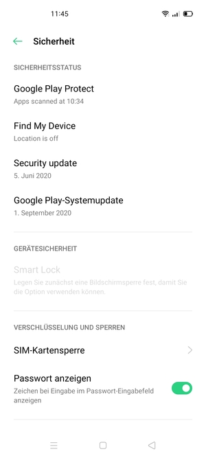 Scrollen Sie und wählen Sie SIM-Kartensperre