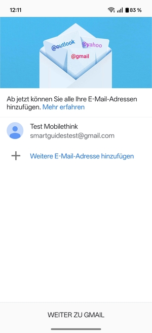Wählen Sie WEITER ZU GMAIL