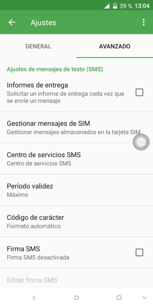 Seleccione Centro de servicios SMS