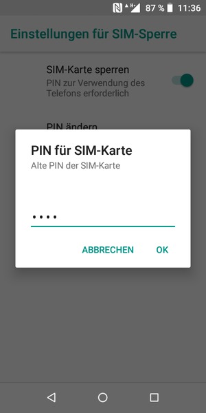 Geben Sie Ihre Alte PIN der SIM-Karte ein und wählen Sie OK