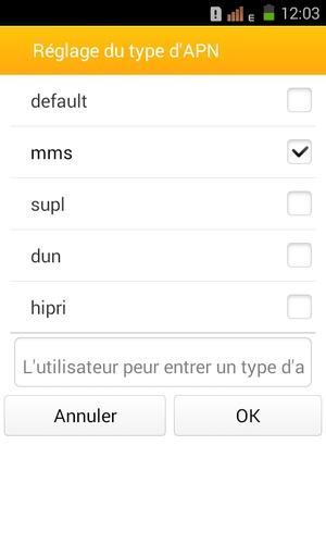 Cochez la case mms et sélectionnez OK