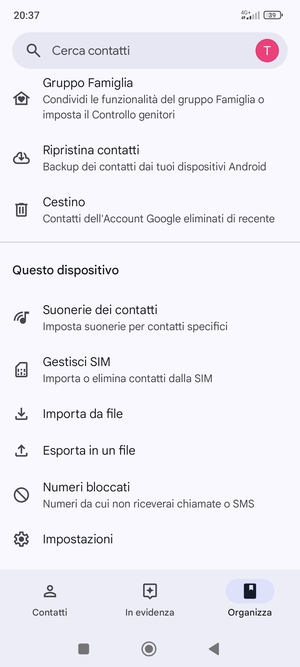 Scorri e seleziona Gestisci SIM