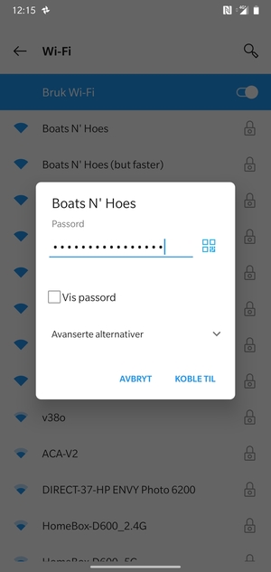 Skriv inn Wi-Fi-passord og velg KOBLE TIL