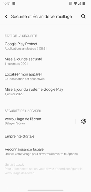 Pour activer votre écran de verrouillage, allez dans le menu Sécurité & écran de verrouillage et sélectionnez Verrouillage de l'écran