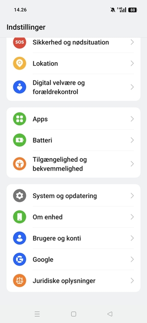 Scroll til og vælg System og opdatering