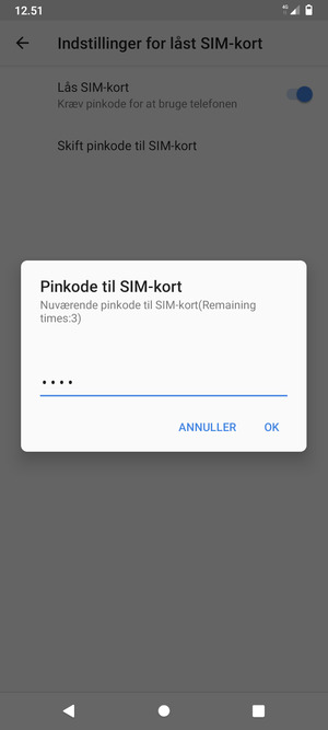 Indtast din Nuværende pinkode til SIM-kort og vælg OK