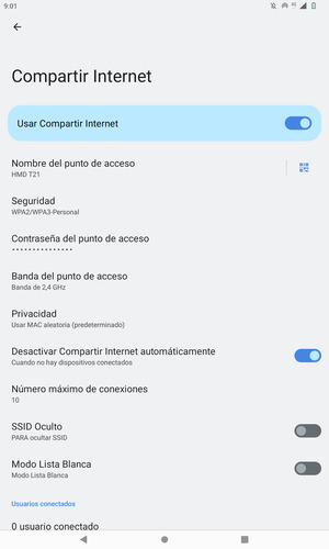 El tablet ha sido configurado para su uso como módem
