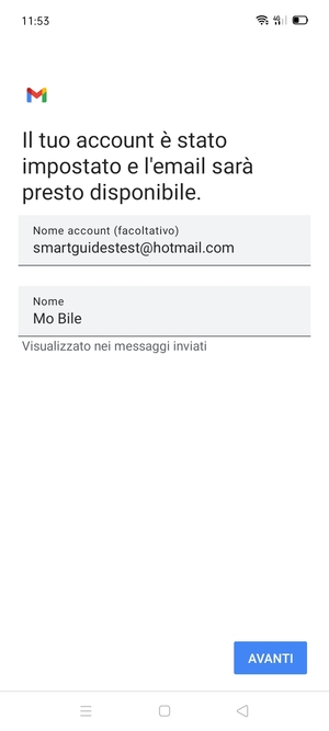 Scegli un nome per il tuo account e inserisci il tuo nome. Seleziona AVANTI