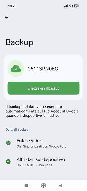 Seleziona Effettua ora il backup
