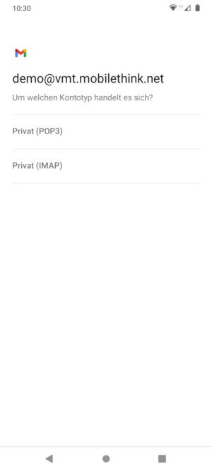 Wählen Sie Privat (POP3) oder Privat (IMAP)