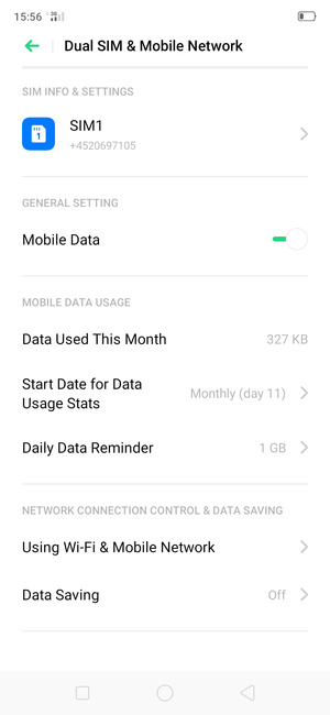 Select SIM1 or SIM2