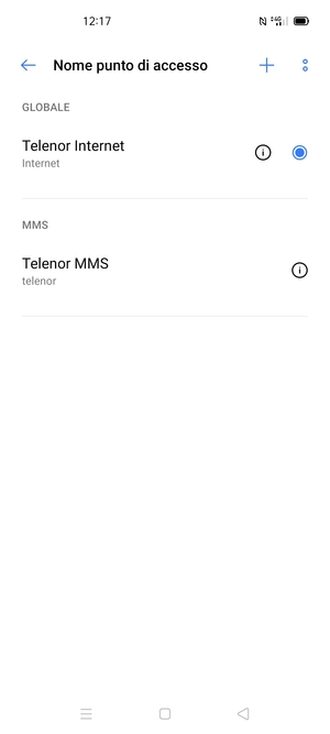 Seleziona il punto di accesso Internet