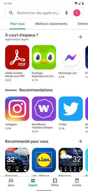 Sélectionnez la barre de Recherche