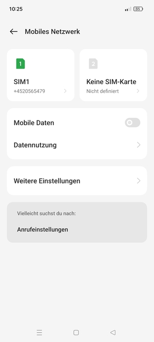 Wählen Sie SIM1 oder SIM2