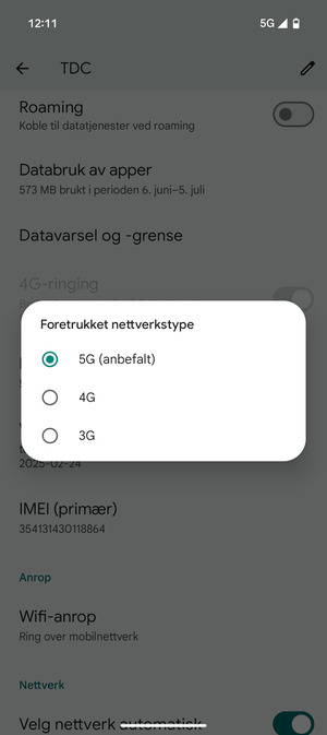Velg ønsket alternativ