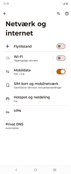 Vælg SIM-kort og mobilnetværk