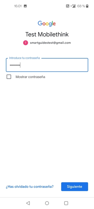 Introduzca su contraseña y seleccione Siguiente