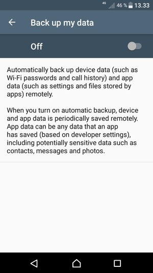 Turn on Back up my data