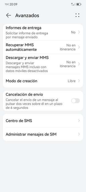Seleccione Centro de SMS