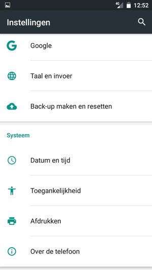 Scroll naar en selecteer Over de telefoon