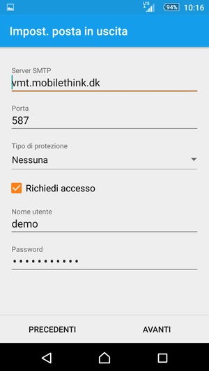 Inserisci l'indirizzo del server di posta in uscita