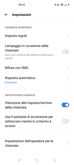 Scorri e seleziona Impostazioni dell'operatore per le chiamate