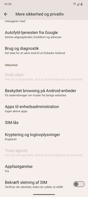 Scroll til og vælg SIM-lås