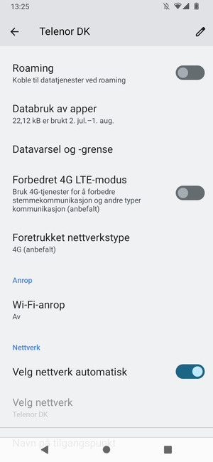 For å bytte nettverk hvis det oppstår nettverksproblemer, slå av Velg nettverk automatisk