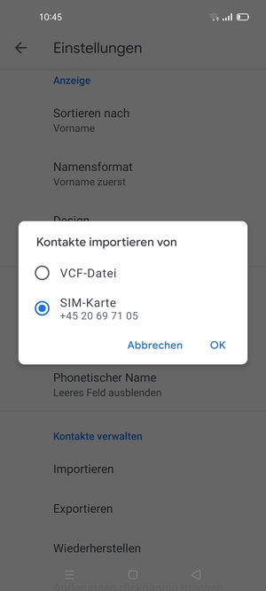 Wählen Sie die SIM-Karte und wählen Sie OK