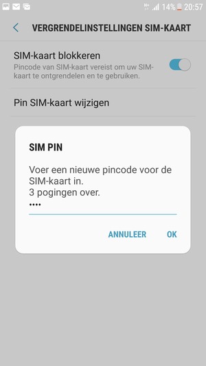 Voer uw Nieuwe pincode voor de SIM-kaart in en selecteer OK