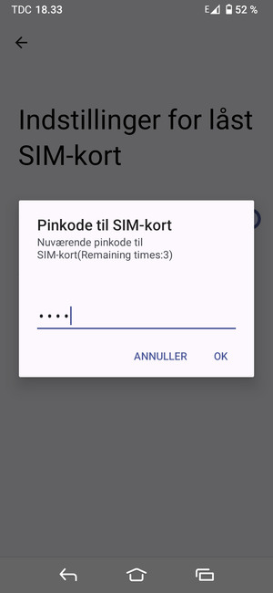 Indtast din Nuværende pinkode til SIM-kort og vælg OK