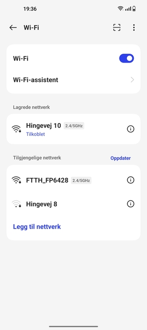 Du er nå koblet til Wi-Fi-nettverket