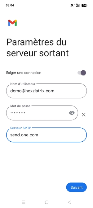 Saisissez l'adresse du serveur sortant et sélectionnez Suivant