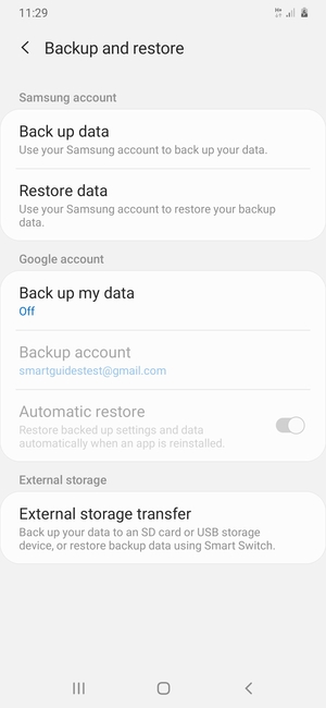Select Back up my data