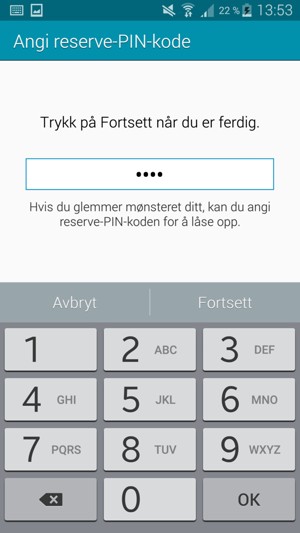 Skriv inn en Reserve-PIN-kode og velg Fortsett