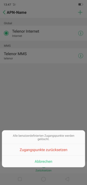 Wählen Sie Zugangspunkte zurücksetzen
