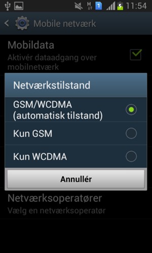 Vælg Kun GSM for at aktivere 2G