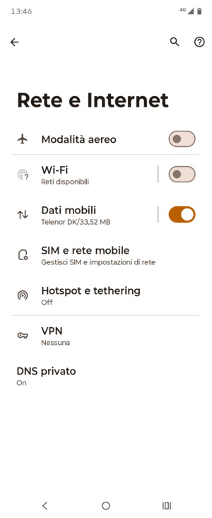 Seleziona SIM e rete mobile