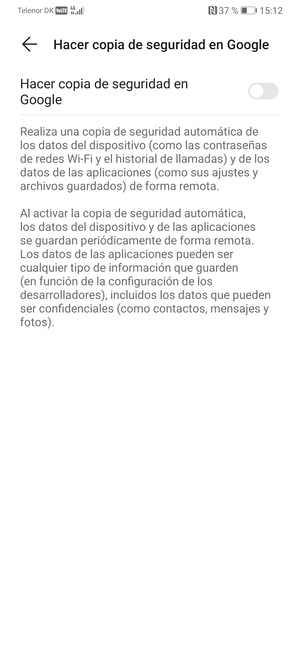 Active Hacer copia de seguridad en Google